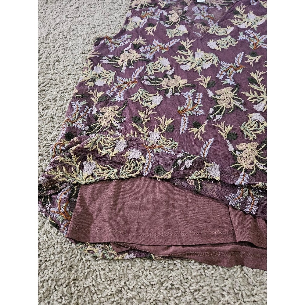 Sundance Floral Embroidered Mesh V-Neck Tank Top Plum Purple Women Large - Picture 9 of 10